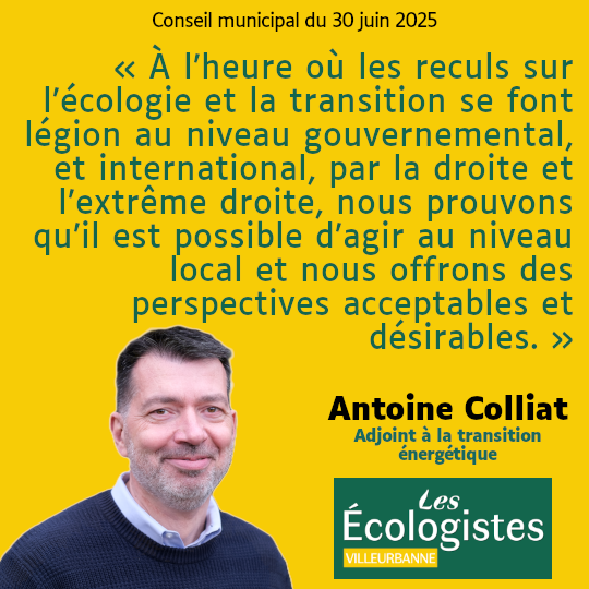 Citation d'Antoine Colliat, adjoint à la transition énergétiue : « À l’heure où les reculs sur l’écologie et la transition se font légion au niveau gouvernemental, et international, par la droite et l’extrême droite, nous prouvons qu’il est possible d’agir au niveau local et nous offrons des perspectives acceptables et désirables. »